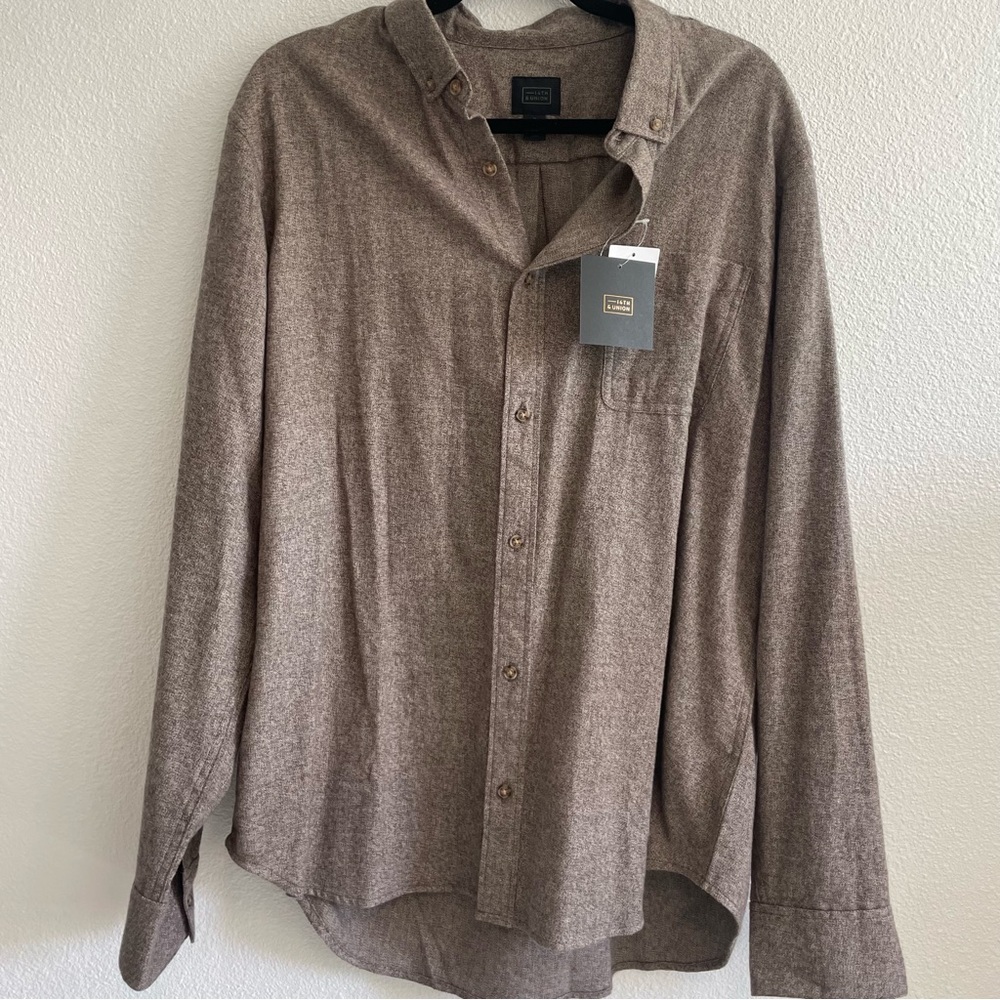 Nordstrom 14th & Union Taupe Button-Down Long Sleeve Shirt - Size XL